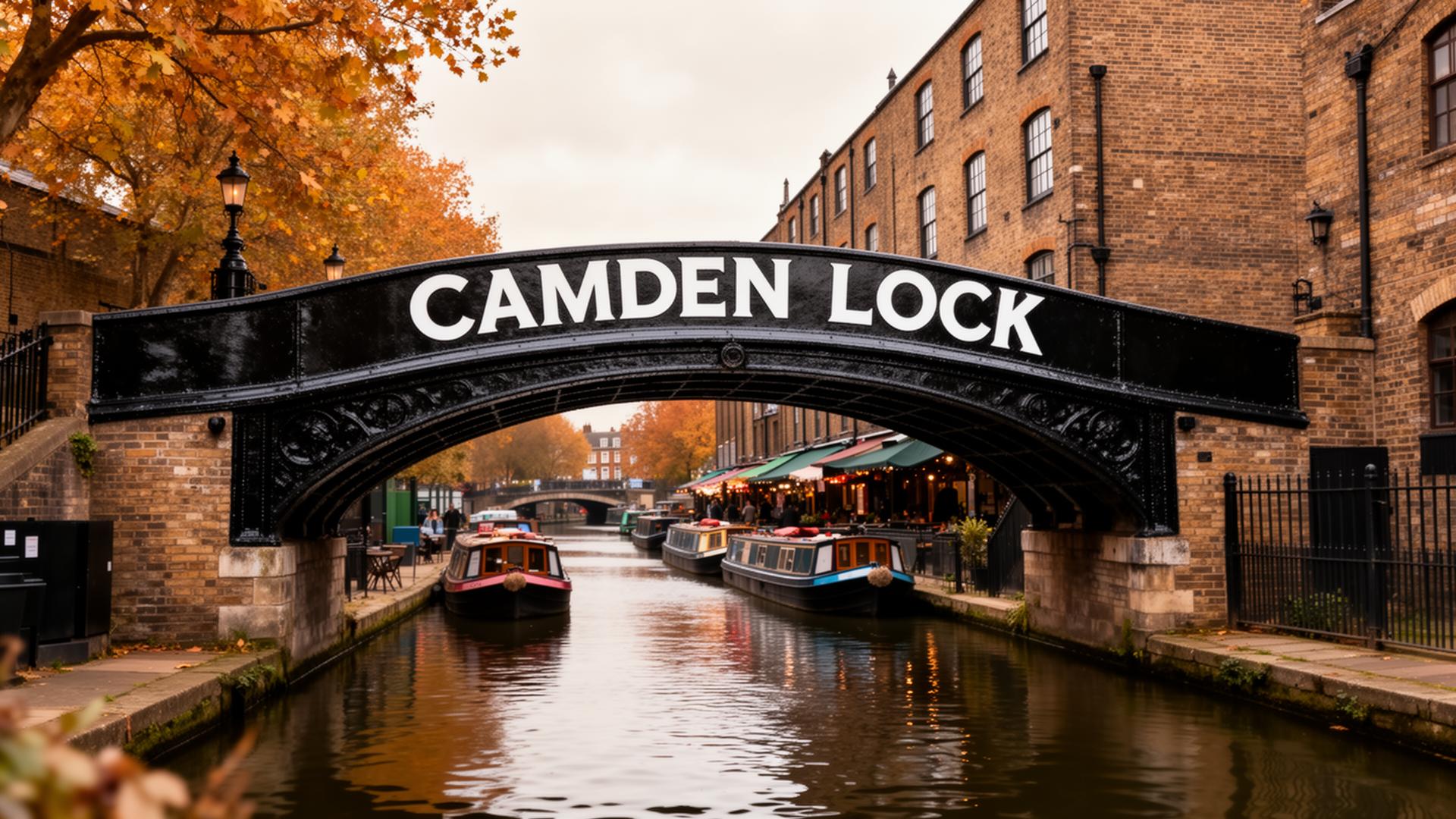 Camden Lock cast-iron footbridge over Regent's Canal in London
