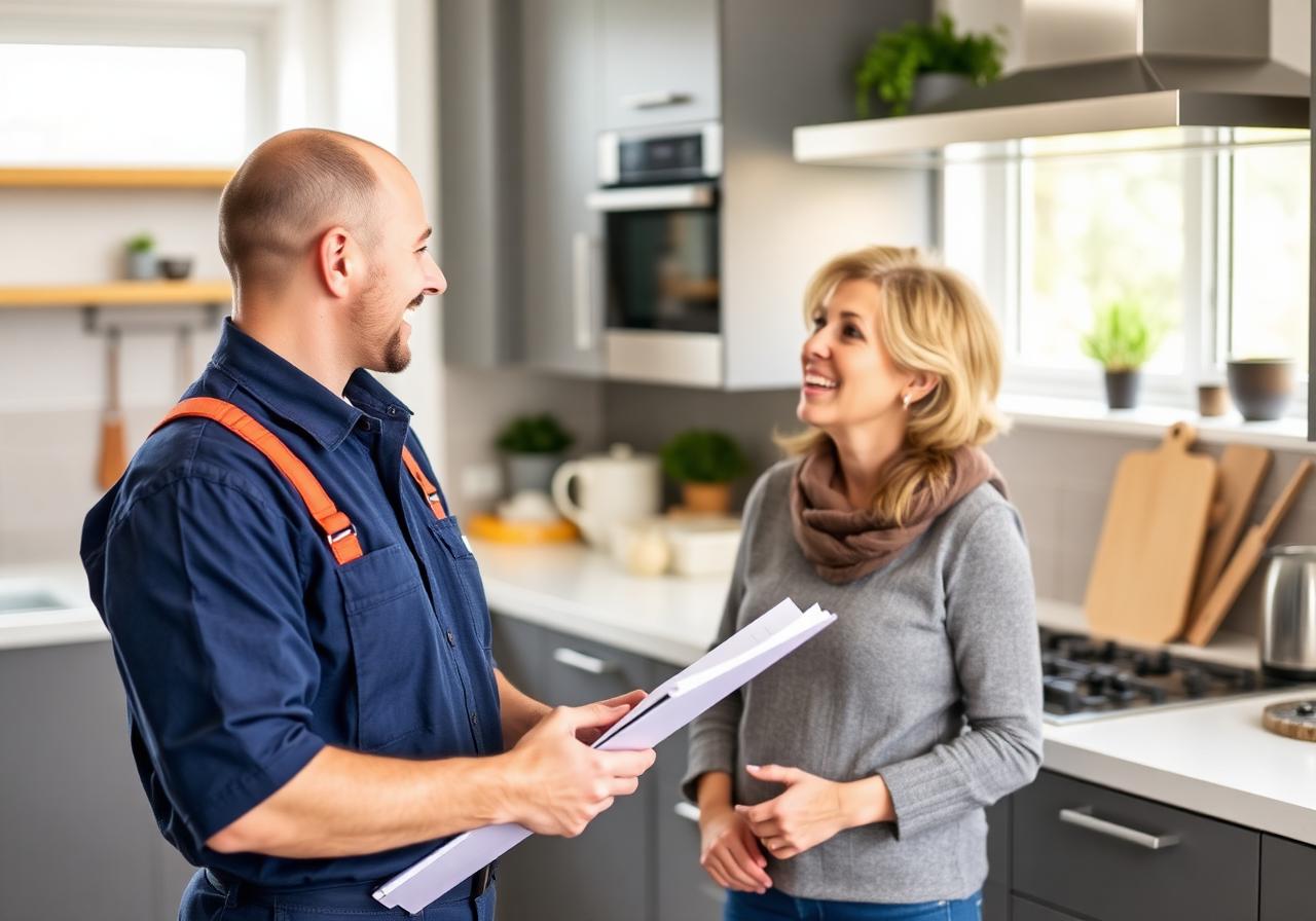Cheap Websites London — British plumber discussing work with a happy client in a London home
